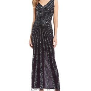 Pisarro Nights V Neck Beaded Sequin Gown